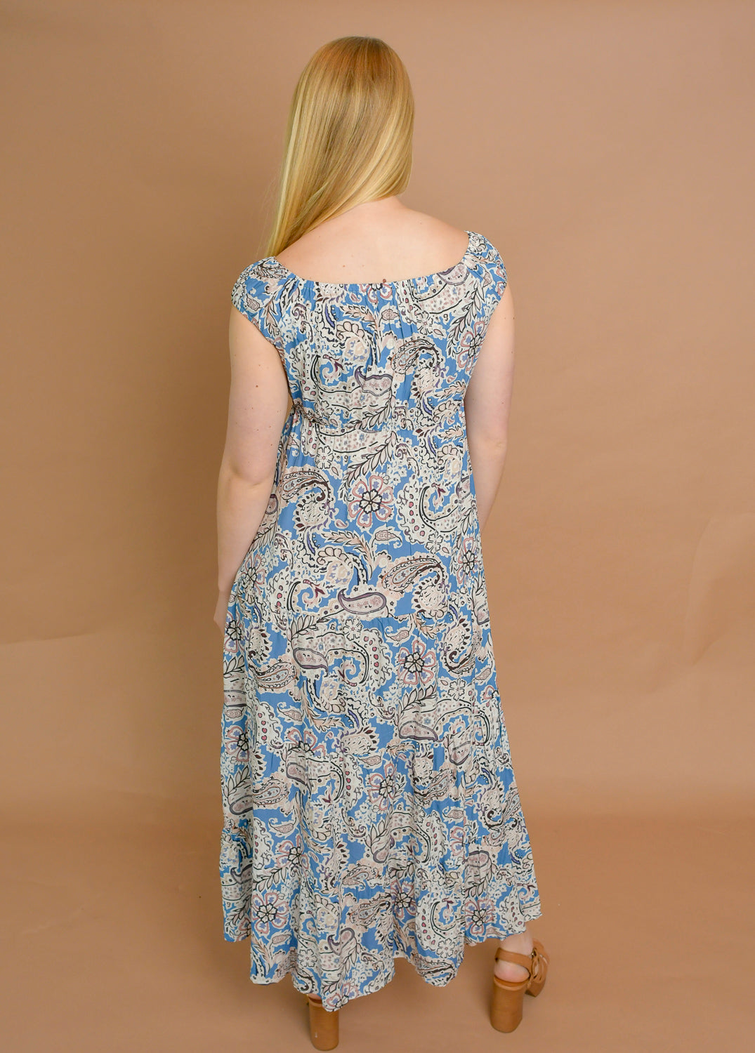 Blue Boho Paisley Print Maxi Dress