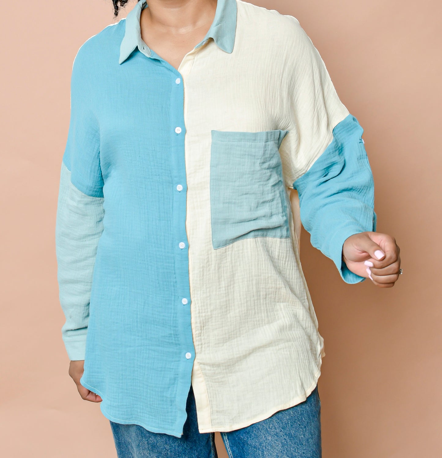 Oversized Long Sleeved Patterned Button Up