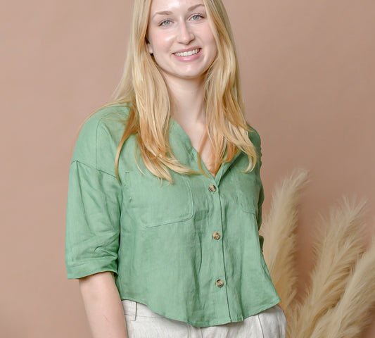 Women's Cropped Linen Blouse