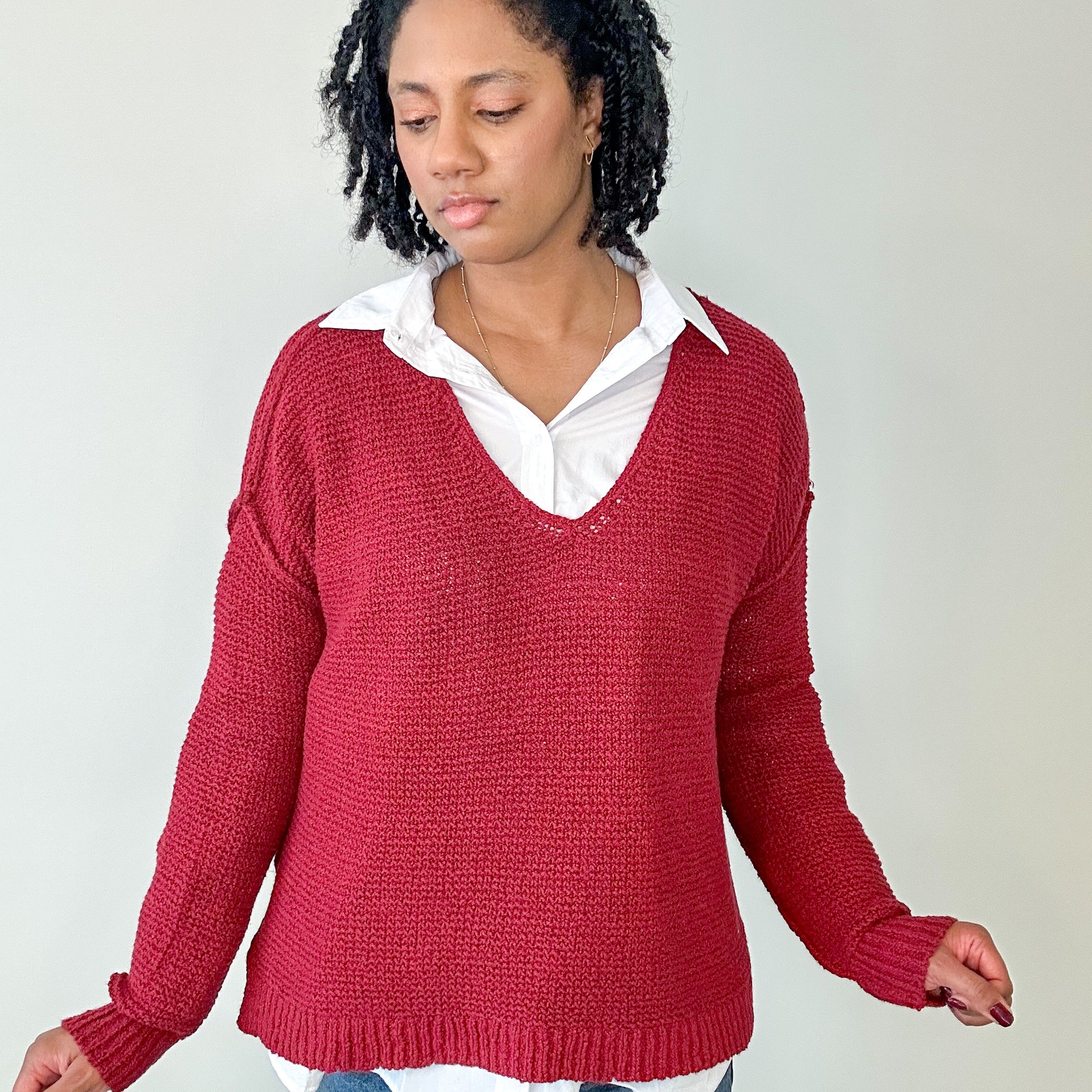 Women's Red Pullover Sweater