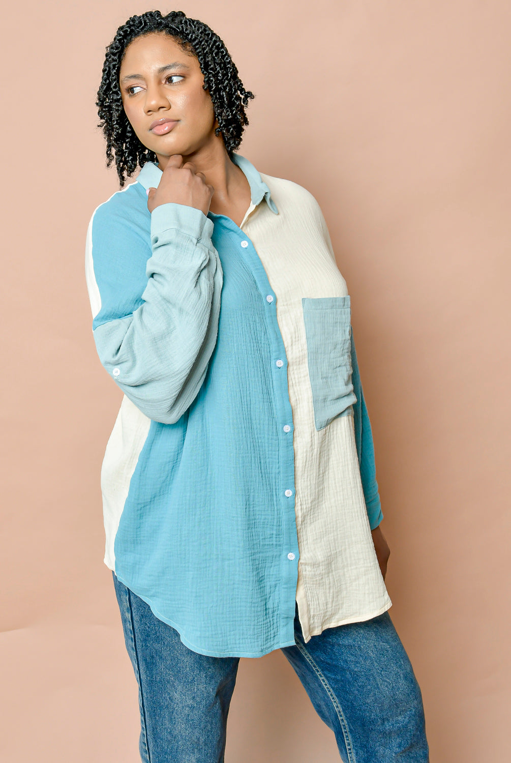 Patterned Pocketed Button Up